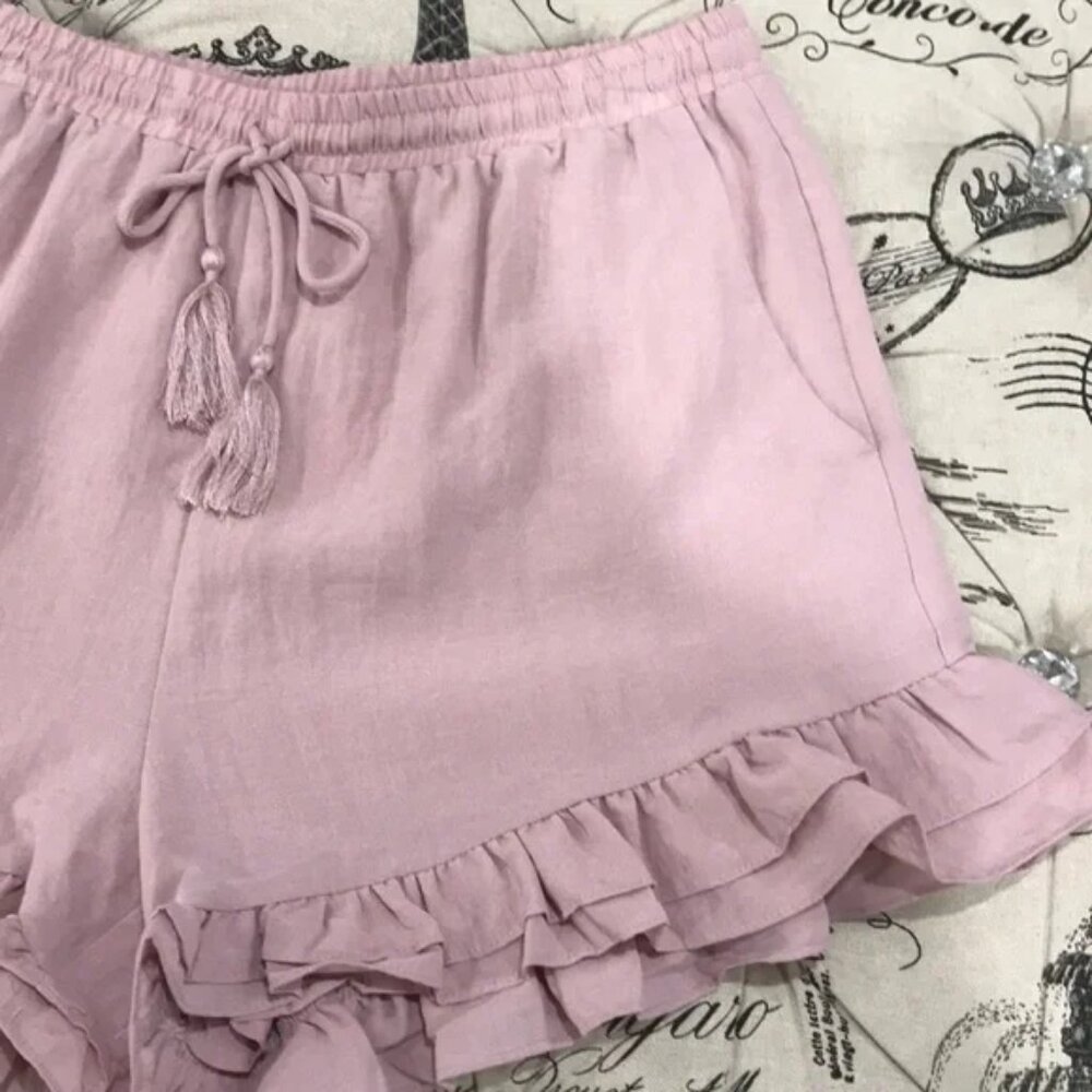 LOST + WANDER Ruffle Hem Drawstring Shorts - Picture 4 of 7